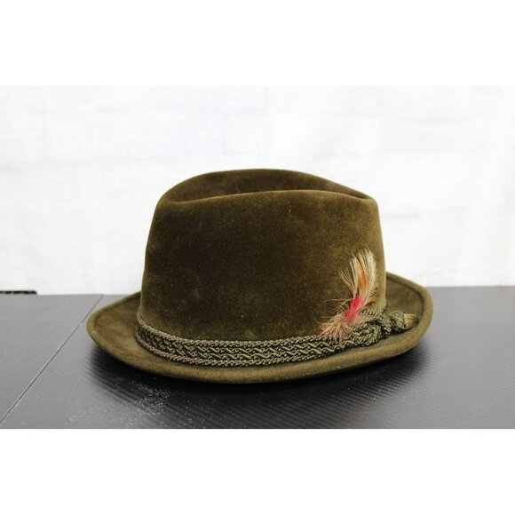 Anton Peschel Vintage Greenish Brown Hat With Small Feather